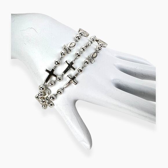 Premier Designs Bracelet Charms Christian Fish Heart Cross 3 Strand Silver Tone - Picture 5 of 7